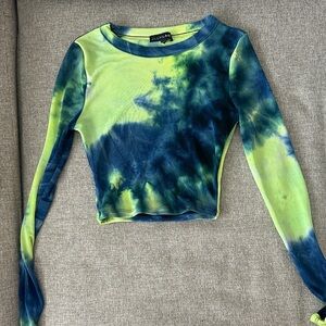 JLUXLABEL Tie-Dye Long Sleeve Top - Blue and Green